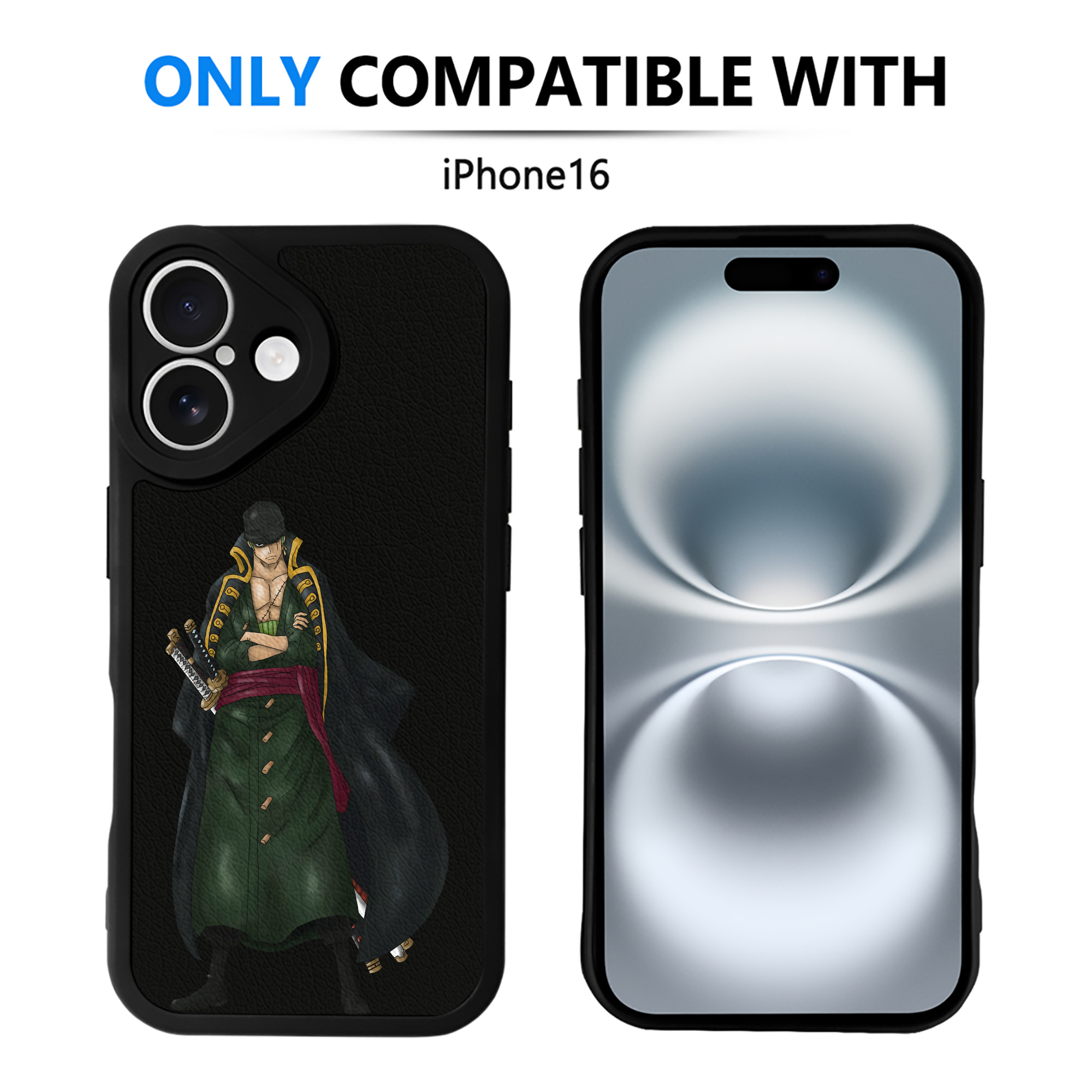 （画像用） ワンピース ロロノア・ゾロ ONE PIECE Roronoa Zoro 【iPhone 16シリーズ対応】シリコンスマホケース（レザー調） 材質：シリコン